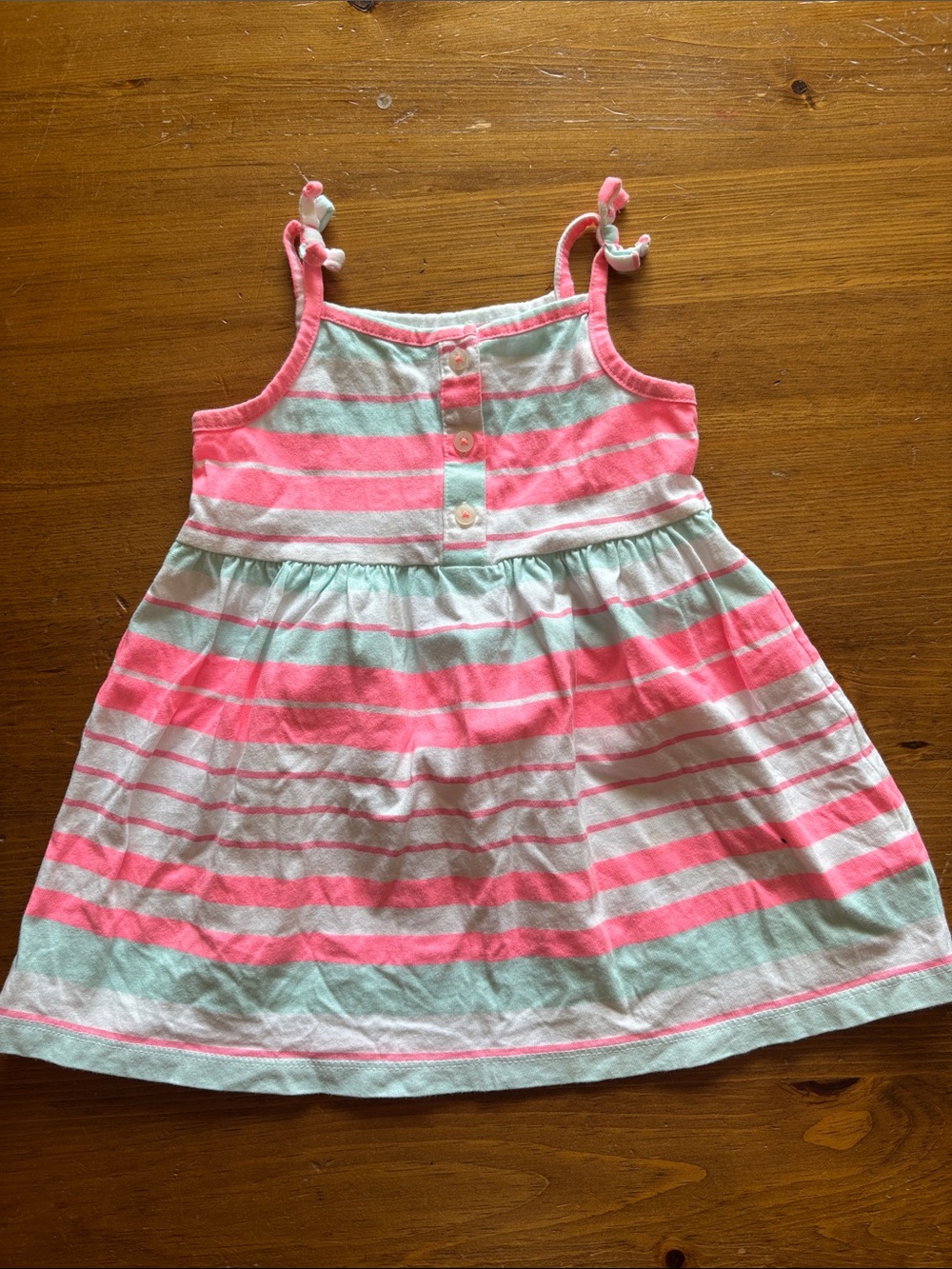 Carter's Coral Pink and Mint Striped Sundress with Front Buttons